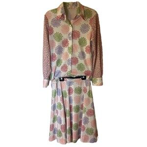 Womens Skirt Top Set 12 Multi-Color Floral 70s Vintage Matching Floral Retro Chi